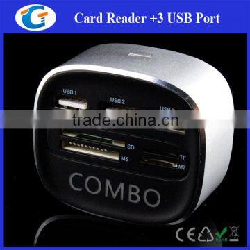 3 Port USB Charging Hub Cube with 4 Plots Card Reader
