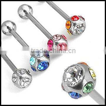 Multi Gem Barbell Tongue Ring,Body Piercing Jewelry