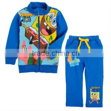 (A4153) BLUE 18M-6Y Clothing factories in china baby winter polar fleece clothes boys sponge bob 2 piece set