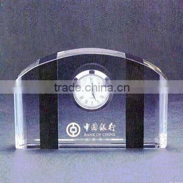 Wholesale office gift set crystal paperweight with clock