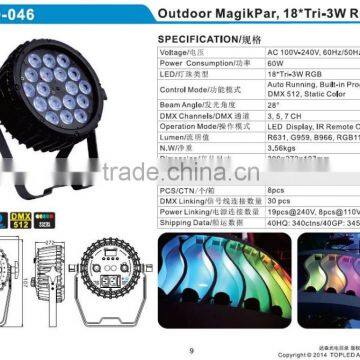 IP66 Outdoor 18*Tri-3W RGB Excellent Color Mixing LED Par Light Building Lighting