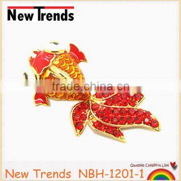 Wholesale cute enamel goldfish brooches with red crystal newest jewelry