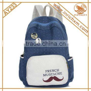 Canvas Moustache School Backpack For Teenagers Girl photo-2