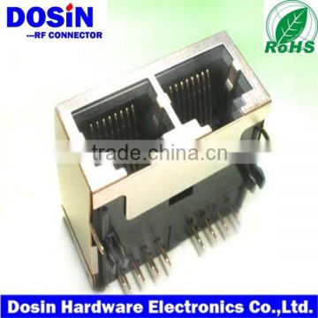 RJ45 Connectors, two port RJ45 jack pcb mount, cat 8p8c modular Connector