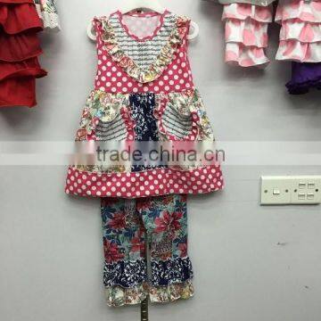 2016 high quality boutique floral ruffle clothing child dress top spring set elegant baby clothes customized made girls outfits