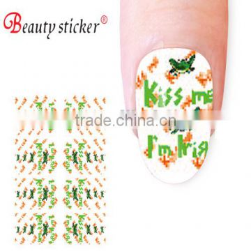 Wholesales White/Green Trefoil/CloverNail Art Sticker