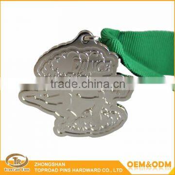 Custom medal green ribbon silver sport metal award medal silver medal