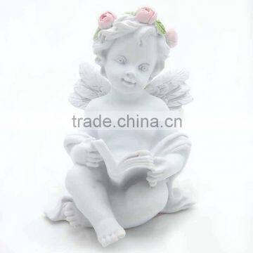 New arrival resin wings angels figurine reading book angel figurine