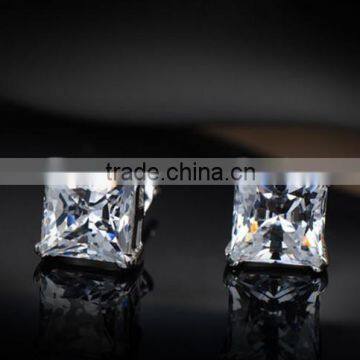 2016 Summer Hot Sale Simple Sweet Earrings For Women Square Crystal Rhinestone Real Silver Plated Stud Earrings