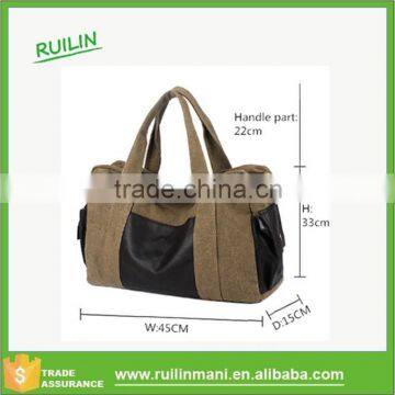 2015 promotional durable cheap PU and Canvas handbag large space handbag