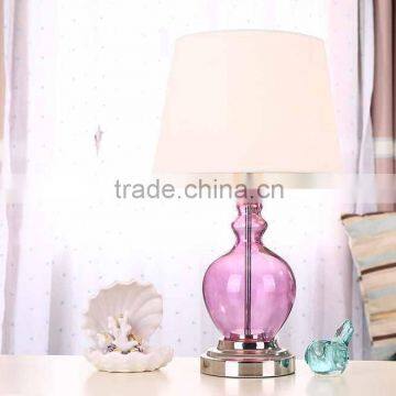 wholesale modern style chrome base purple glass lamps with white barrel fabric shade for home decor
