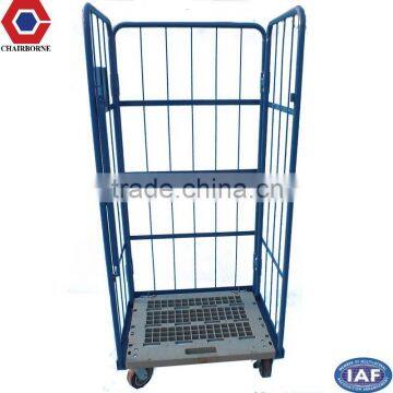 China Supplier Foldable three sides plastic base steel roll containers/cart