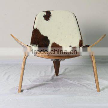 Modern Bend Plywood Hans Wegner Ponyhide / Cowhide Shell Chair