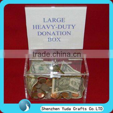 durable desktop clear donation box acrylic coin box with key made in China