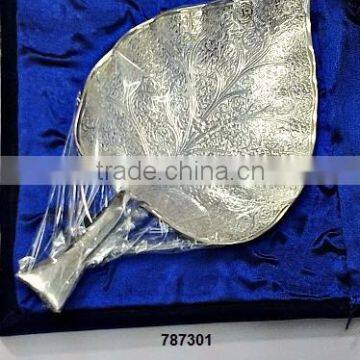 Embossed Brass Leaf Candy & Nut Plate Silver Plated in Velvet Box for Corporate Gifts