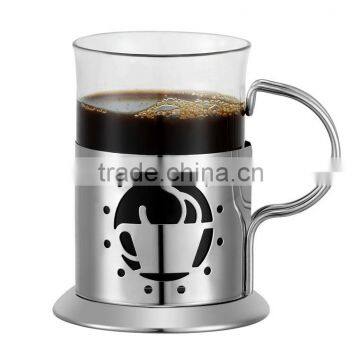 Stainless steel coffee mug with handle