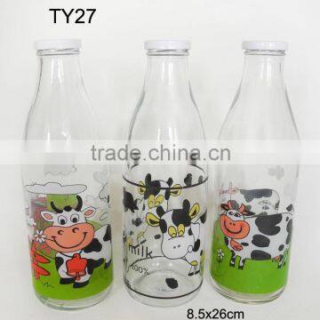 1L decaling glass milk bottle with metal screw cap