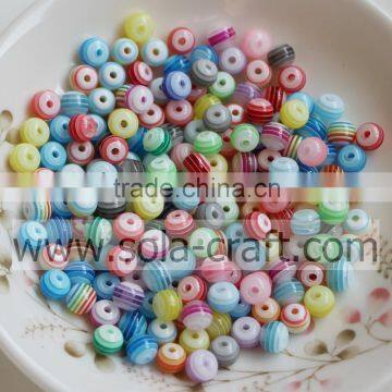 6MM Wholesale Mixed Color Crystal Resin Round Beads Loose Spacer Striped Beads