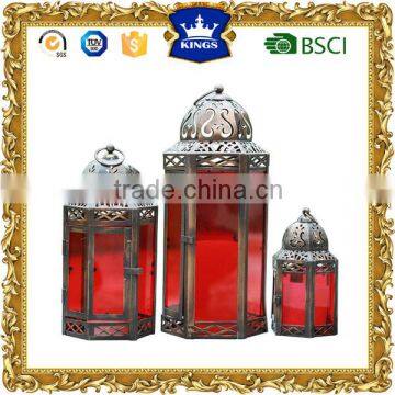 Red glass moroccan metal lanterns packing set of 3