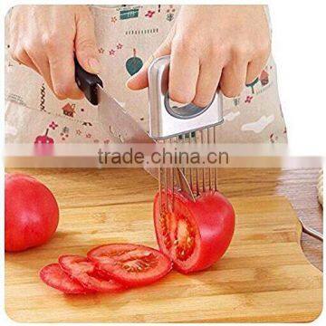 Onion Holder Vegetable Potato Cutter Slicer Gadget Stainless Steel Fork Slicing Odor Remover Kitchen Tool (Stainless Steel) photo-5