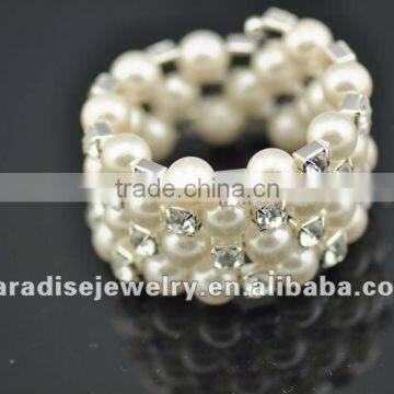 4 row pearl and rhinestone graduated wraparound coil bracelet-BRW060425