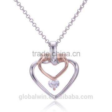 2015 Fine Fashion Women Pendant Gold And Silver Plated Crystal Interlocking Heart Pendant