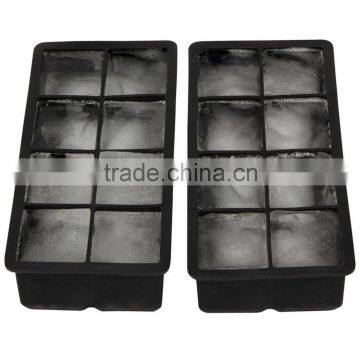 Ice Cube Trays - Food Grade Ice Cube Containers - Eight Cubes Ice Molds, Set of 2, Black