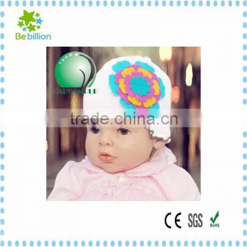 2015 New Style Cotton Fashion Felt Flower Kint Cotton Baby Hat for Photograph