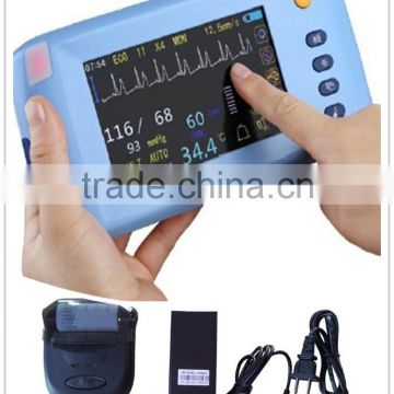 Touch Screen handhedl Patient Monitor optional bluetooth printer NIBP, SPO2, Pulse Rate and Temperature