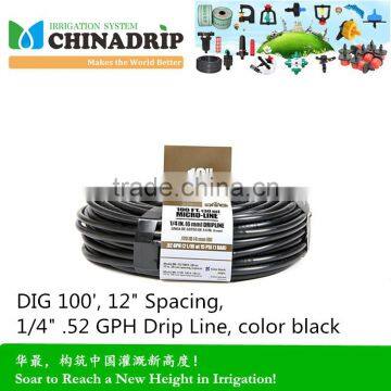 100', 12" Spacing, 1/4" .52 GPH Drip Line drip pipe color black