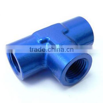 1/8" NPT Female Tee 3 Way Fitting Blue Aluminium Adapter