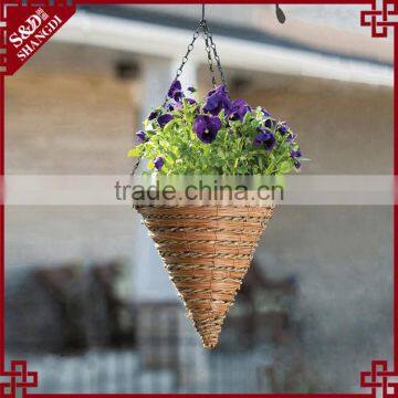 Cheap cone shape naturla wicker woven decorative indoor flower hanging basket