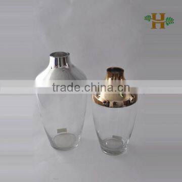 Handmade thin neck pot-bellied silvered big glass pot