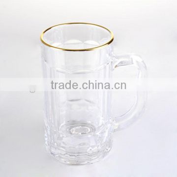 Machine Made Beer Glass With Handle With Gold Rim photo-3