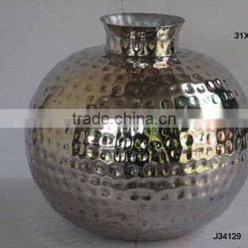 Nickel Finished Hammered Vase With India Style Earthen Pot
