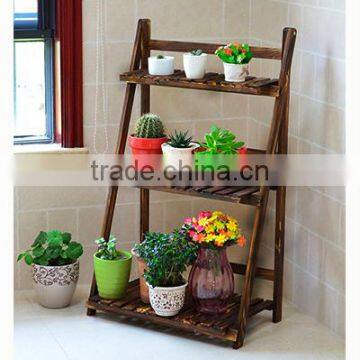 Carbonized Antiseptic Balcony Multi-storey Wooden Flower Display Shelf photo-2
