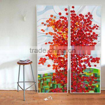 Wall Art 2 Panel Red Tree Oil Canvas Painting Abstract Scenery Picture For Living Room Wall Decor Oil Paintings Framed Stretc photo-2