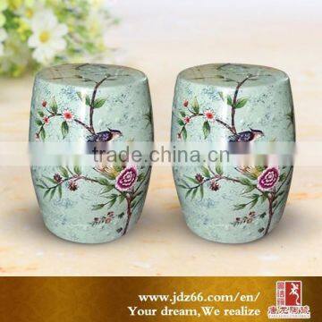 Home garden decor porcelain ceamic stool flower and bird design