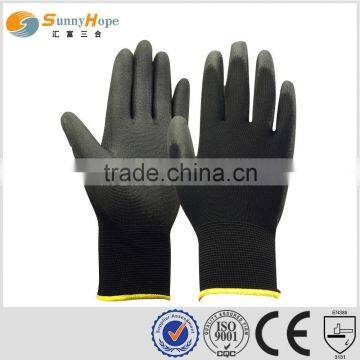 sunnyhope Black Polyester Shell PU Coating Seamless knitted Polyester Gloves