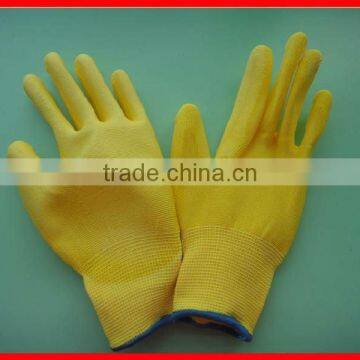 Yellow polyster PU work glove