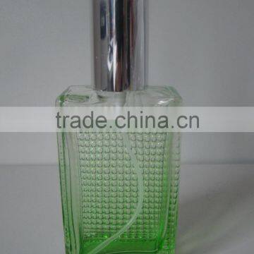 50ml green perfume glass bottle aluminum sprayer empty rectangular glass bottles