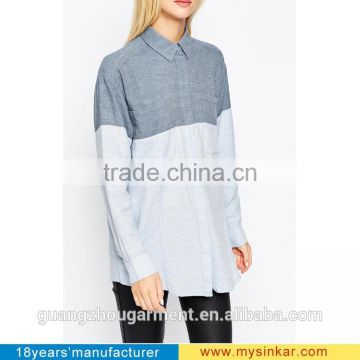 New Color blocked quality clothing factory wholesale custom oem Twill Boyfriend cotton Shirt blouses