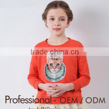 kids girls hoody jacket with cartoon cat pattern