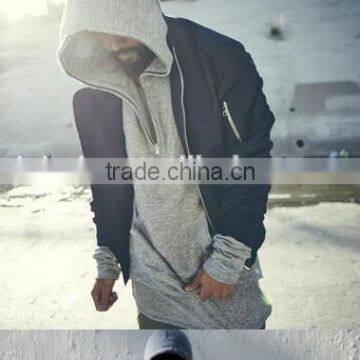 Male Autumn Solid Color Hoodie Zipper Side Open Cap Unlined Upper Pullover Garment With 1/3 Front Zipper photo-6