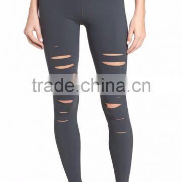 MGOO Custom Design Plain Distressed Yoga Pants Fitted Ripped Airbrush Women Leggings photo-3