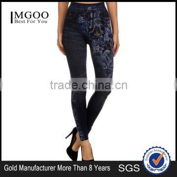 MGOO Custom Cheap Price Faux Denim Leggings High Waist Spandex Pants Foshan Manufacturer Yoga Wear