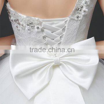 Floral Lace Trim Hem One Shoulder Crystals Pearl Ball Gown Appliques Lace Tulle Customize Wedding Dresses photo-4