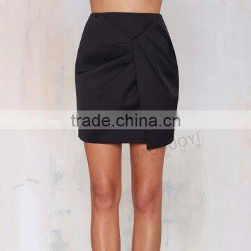 MGOO 2015 Cheap Price OEM Services Women Black Wrap Office Skirts Mini Above Knee Length Wraparound 15144A413 photo-2