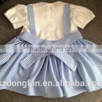 Children Back to School Clothing Sister and Brother Set Blue Ginghan Dress photo-2