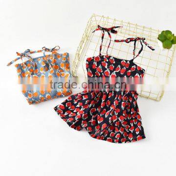 S33544W Girl Summer Clothes Floral Print Sleeveless Princess Dress photo-2